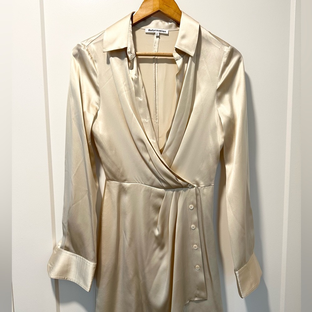 Reformation Alaine Silk Dress, Ivory